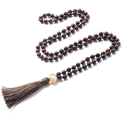 PNEIME Sandalwood Mala Beads 108 Necklace, Wood Mala Necklace, Hand Knotted Tibetan Wooden Prayer beads, Japa Mala Meditation Beads Yoga Necklace Cover