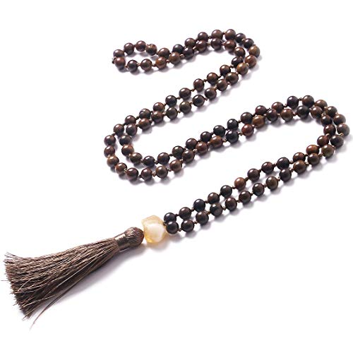Sandalwood Mala Beads 108 Necklace, Wood Mala Necklace, Hand Knotted Tibetan Wooden Prayer beads, Japa Mala Meditation Beads Yoga Necklace