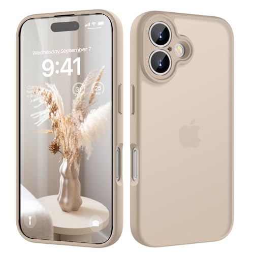 HGH Matt Hülle für iPhone 16 mit Kameraschutz, [Militärschutz] Stoßfest FallSchutz, Durchscheinende Rückseite Anti-Finge...