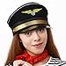 jojofuny Premium Pilot Captain Hat with Gold Embroidery - Adjustable Black Aviator Hat for Costume, Cosplay, Themed Parties & Role Play (Adult Size)