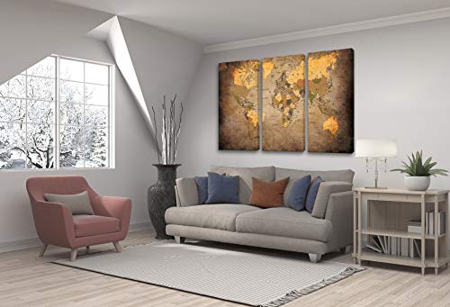 Baisuwallart A61048 3 Pieces Vintage World Map Canvas Wall Art Abstract Map Painting Framed Ready To Hang Home Office Decor Picture Prints For Living Room Bedroom Artwork #TOP1