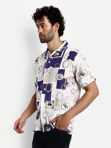 Image of GRECIILOOKS Men's Shirt - Summer Button Down Shirts || Half Sleeve Shirt for Man||Stylish Mens Casual Shirts||Formal and Comfort Rich Printed Shirt`s for Mens