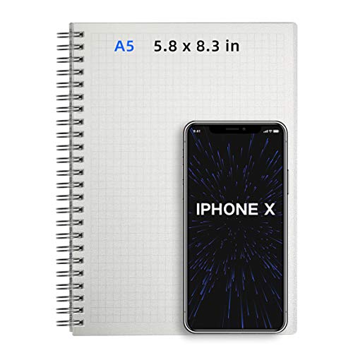Hulytraat Hardcover Graph Ruled Spiral Notebook, 5.8 X 8.3 Inches A5, Transparent, 160-Page 80-Sheet Square Grid Journal (Awpps1) #TOP2