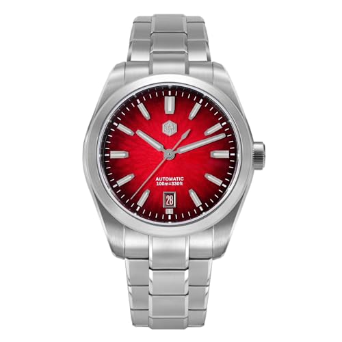 San Martin Men Watch SN0144-GX 9015 Automatic Mechanical Movement Sapphire Glass 10 Bar Diving Watch for Men (Red Dial 39mm)