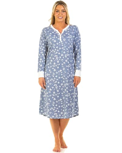 Wysteria Lane Camisón de manga larga de algodón con estampado animal, Heather Azul, L