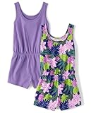 The Children's Place Girls Sleeveless Fashion 2-Pack Rompers, Lavender Quartz | Reduced Hawaii Dreams_Solar Storm, 7-8 US