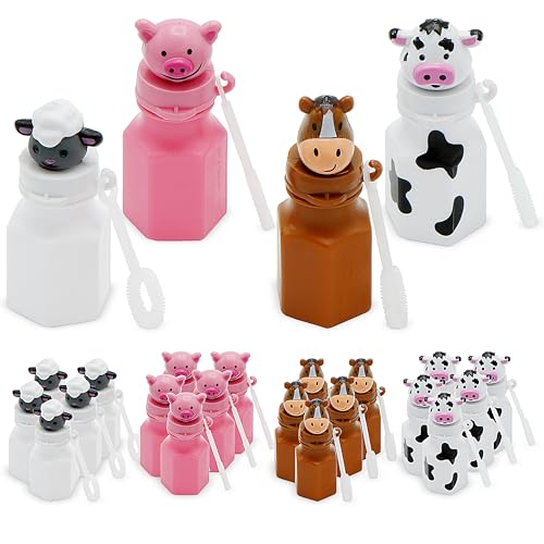 4E's Novelty - Barnyard Farm Animal Bubbles Party Favors with Wands Includes - Horse, Sheep, Pig and Cow - Pack of 12