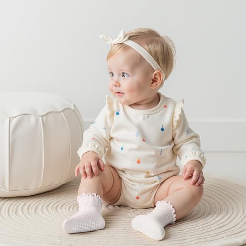 HONGTEYA 6 Pairs Toddler Ruffle Socks for Girls Non Slip Baby Socks with Grips for 1-2 Years 3-4 Years 5-6 Years Girls Boys3