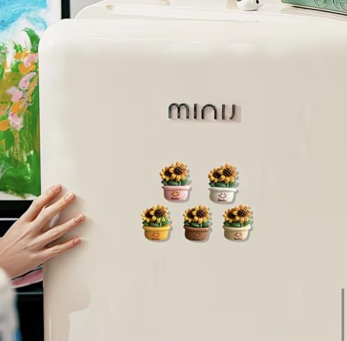 Image of 5 Pc Sunflower Fridge Magnet Set for Refrigerator | Cute Decorative Magnets for Home & Kitchen Decor | Stylish Strong Magnetic Stickers for Office, Locker & Gifting