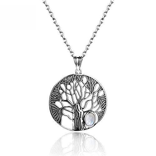 Collier Arbre de Vie argent femme pendentif lune naturelle bijoux 925