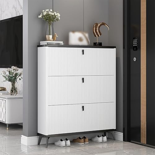 Range-chaussures moderne blanc avec 3 tiroirs rabattables pour entrée