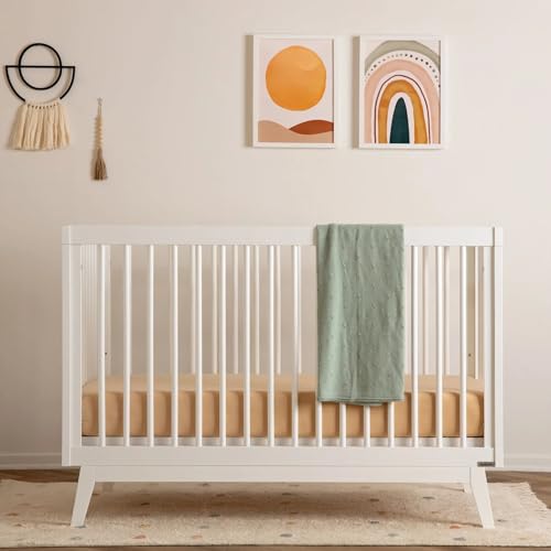 dadada Baby Soho 3-in-1 Convertible Wooden Crib to Toddler Bed - Made in Italy, GREENGUARD Gold Certified, Baby-Safe Finish, Handcrafted Beechwood, Modern Design, 3 Adjustable Heights (White)