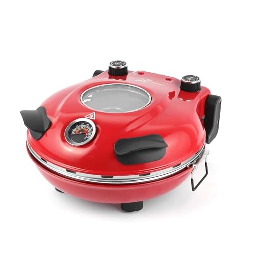 Klaif Elektrischer Pizzabäcker, 420 ℃, 1200 Watt, 5 separate Temperaturstufen, flammenbeständige Steinplatte 1200W 31 cm, rot