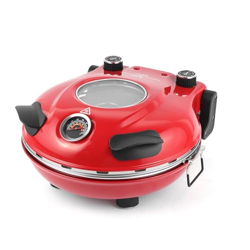 KLAIF Elektrischer Pizzaofen für die Arbeitsplatte mit 31 cm Keramikstein, zwei einstellbare Temperaturregler, 420 °C, 1200 Watt, LM-Rot