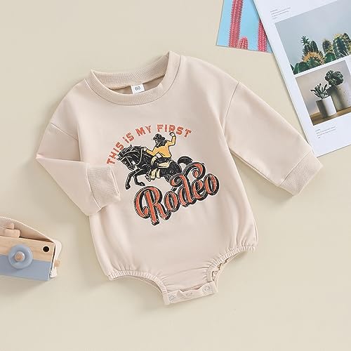 SAYOO Western Cowboy Outfits Baby Girl Boy Sweatshirt Romper Cow Print Oversized Sweater Bodysuit Infant Fall Clothes 0-24M (A Apricot, 0-3 Months)