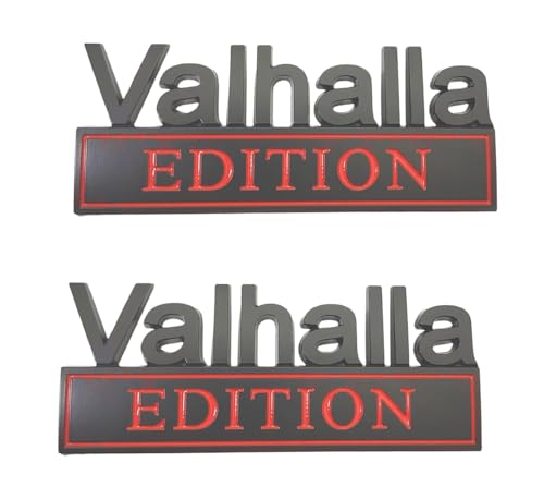 Image of 2pcs Valhalla Edition Metal Car Truck Bumper Emblem 3D Badge Sticker Decal (Black Red)