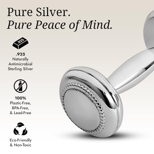 Image of Dumbbell 925 Sterling Silver Dumbbell Baby Rattle | non tarnishing, 0-12 months, engravable, gift boxed, baby shower, christening, newborn keepsake