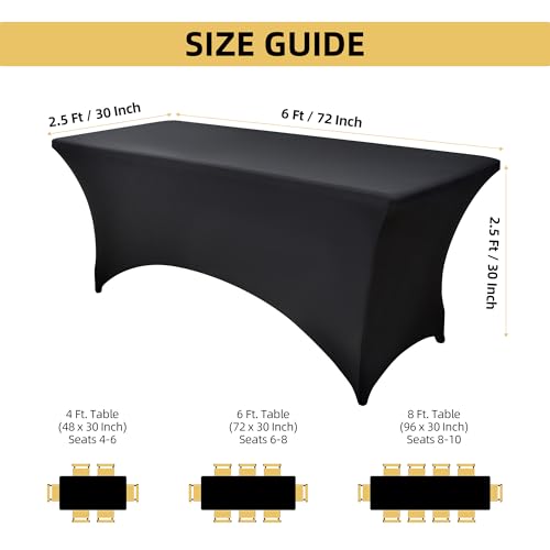 2-Pack 6ft Black Spandex Table Covers for Rectangle Standard Folding Tables - Wrinkle Resistant Stretch Tablecloths - Ultimate Fitted Table Protector for Parties, Trade Shows, Banquet - Image 3