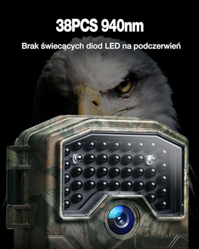 WOLFANG Kamera Myśliwska, kamera do obserwacji dzikich zwierząt, Kamera leśna 2160p 48MP HD, diodami LED na podczerwień 940 nm, z czujnikiem ruchu, Czas Wyzwalania 0,2 s