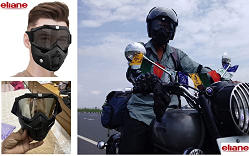 Eliane Reusable Goggle Mask Anti Scratch Uv Protective Face & Eyewear Windproof Dirt Shield with Soft Foam Padded Detachable Mouth Filter for Cycling Bike Off Road Racing Ride Unisex (Black Visor) (Image - 2)
