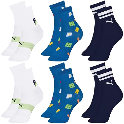 Kit 6 Pares Meia Puma Infantil Cano Longo Algodão Criança Menino, KIT A, 25-28