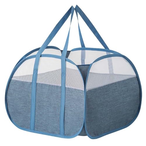 Kamuavni Mesh Pop Up Laundry Basket,Collapsible Clothes Hamper Dirty Clothes Laundry Basket for Kids Room, Bedroom, College Dorm Camping or Travel 20×20×14 inch,Blue
