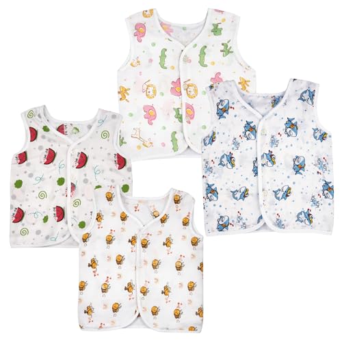 Image of little PANDA Muslin Cotton Baby Jabla | Soft Breathable Newborn Jhabla for Baby 0-3 & 3-6 Months | Organic Cotton Sleeveless Front Open Vest for Boys & Girls