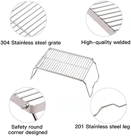 Folding Campfire Grill,Multi-Function Heavy Duty 304 Stainless Steel Grate,Portable Campfire Cooking Equipment Fire Pit Grate with Legs and Carrying Bag，Medium/Large