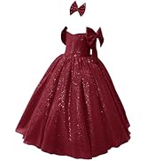 Inpown Girls Sequin Party Dresss Formal Wedding Party Pageant Gowns Kids Princess Sparkle Off Sho...