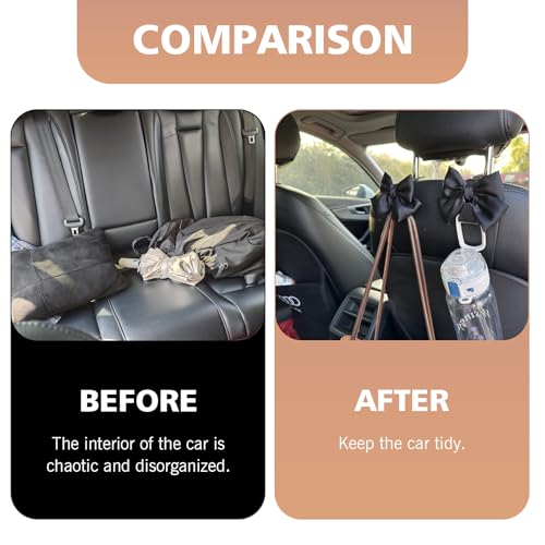 Dogary 2 PCS Automobile Seat Headrest Hooks, Cute Bow Vehicle Hooks for Purses and Bags, Car Storage Rack Decorative Accessories, Can Hang Bags, Clothes, Umbrellas, Water Cups (Black) - Thumbnail 5