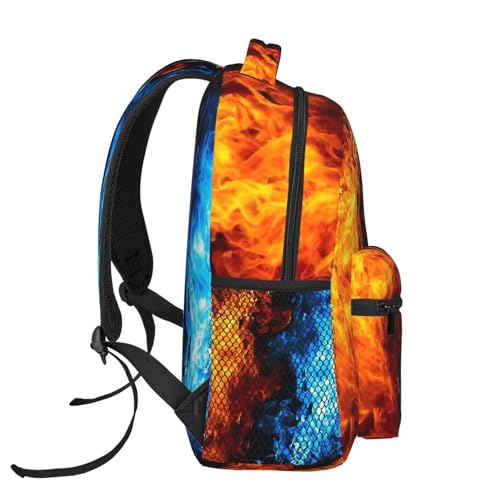Red And Blue Fire Flames 15 Inch Backpack for Men Women Adjustable Laptop Backpacks Shoulder Bag for Travel Hiking Outdoor3