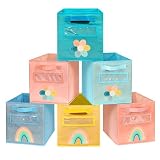 Cube Storage Bins, 6 Pack 11 Inch Fabric Storage Bins with Handle and Label Window, Foldable Storage Cubes, Colorful Fabric Bins for Kids Room, Classroom Organization and Storage, Clothes, Toys
