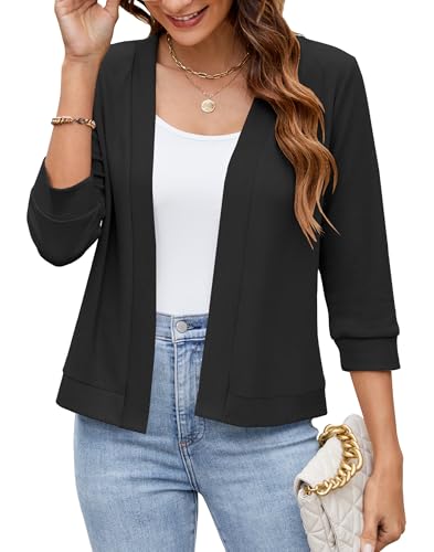 Image of Hount Womens 3 /4 Sleeve Cropped Cardigans Lightweight Casual Open Front Bolero Shrugs Sweaters