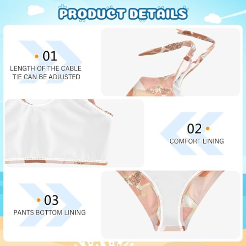 KLL Rose Gold Pink Glitter Girls' Two Piecing Bikini Sets Scoop Neck Swimsuit Swimwear Adjustable Strap4