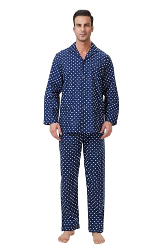 Image of GLOBAL Mens Pajamas Set, 100% Cotton Woven Drawstring Sleepwear Set with Top and Pants /Bottoms