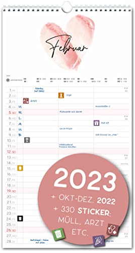 Calendrier familial 2023 3 colonnes Love AQUA pour deux 2023 et oct-déc 2022, calendrier partenaire 23x43 cm, calendrier couple 2022 2023, planificateur mural 2 personnes, vacances, anniversaire Cover