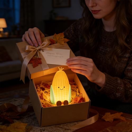 Image of QANYI Corn Cob Night Light-Soft Squishy Silicone Touch Lamp,Farmhouse Fall Decor for Home,USB Rechargeable & Dimmable, Desk Light for Kitchen Counter Decor,Cozy Thanksgiving Gift for Women