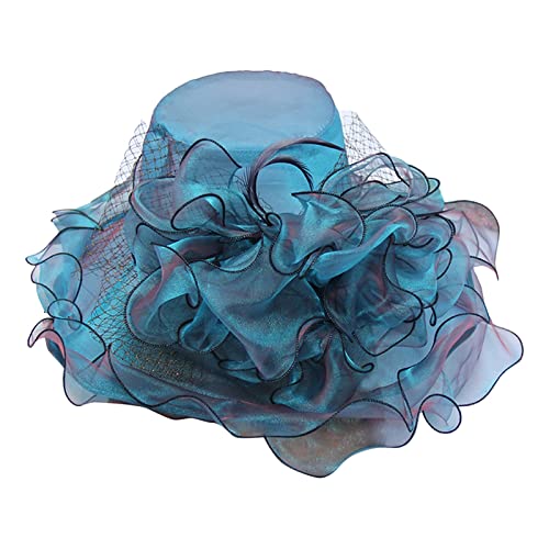 Chapeau à visière pour femme - Grande fleur européenne et américaine - En maille - Chapeau de soleil - Chapeau haut de gamme, bleu, Taille unique