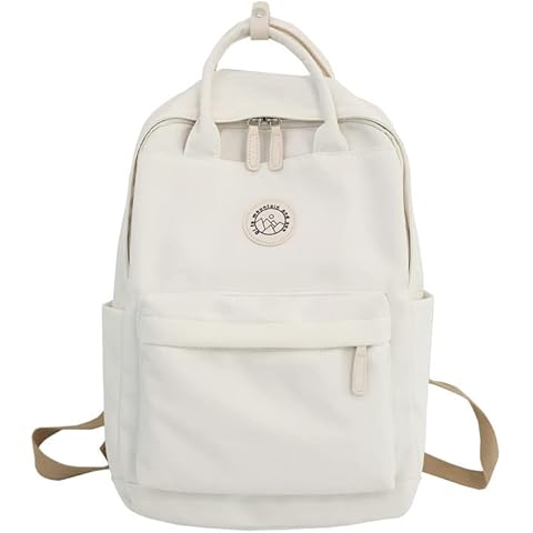 Kawaii Backpack Cute Simple Ita Bag with Pendant Accessories Aesthetic Multi-Pockets Tote Bag Back to School Supplies, White, L, Rucksack Backpacks Cover