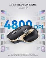 TECKNET Bluetooth kabellose Maus(BT 5.3/5.0+2,4G), Seitliches Mausrad | 700mAh Wiederaufladbare, Ergonomisches, Geräuschloses Klicken 4800 DPI, 7 Tasten, für Mac OS,Windows, Schwarz-Gold – Ansicht 6