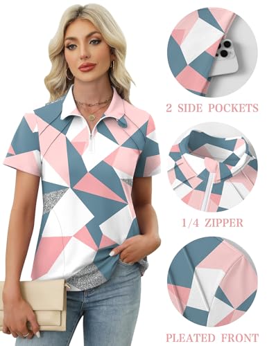 Image of LOMON Womens Golf Polo Shirts Summer Short Sleeve 1 /4 Zip Tops Moisture Wicking Casual Tennis Activewear with Pockets