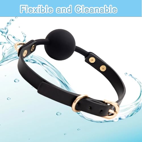 Image of DFsucces Leather Restraints Ball Mouth Plug Silicone Bondage Ball Gag Hollowed-Breathable Silicone Sex Gag Muzzles Adjustable Strap Bondage Harness Restraints( (Black-I2)