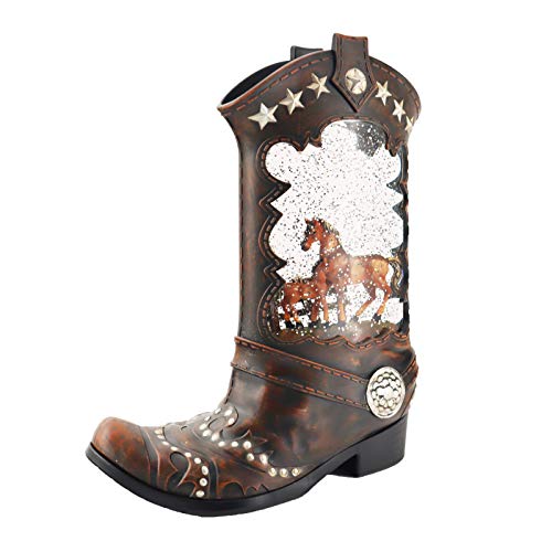 Victory Creative Horses Lighted Water Boot Table Piece 10.25" Snow Globe With Swirling Glitter, Battery Operated, Timer & Usb #TOP3