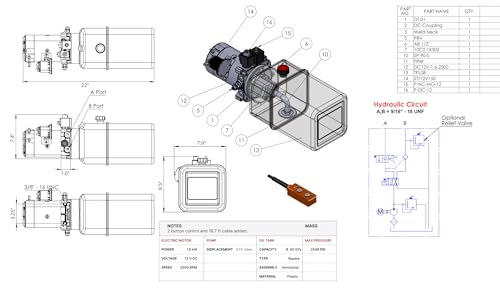 Hydraulic Pump for Dump Trailer 12 Volt DC Double Acting - Solenoid Hydraulic Power Unit 8 Quart Plastic Tank - Dump Trailer Electric Hydraulic Power Pack - Thumbnail 3