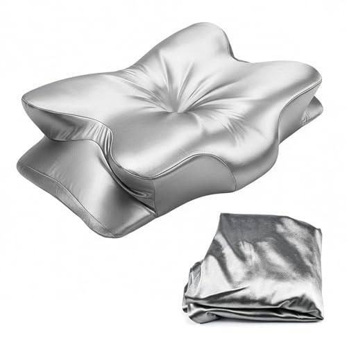 Taie d'oreiller pour Oreiller Ergonomique Cervical, Taie Oreiller Orthopédique Cervicales en Soie, Housse de d'oreiller de Remplacement Gris Respirant, Silk...