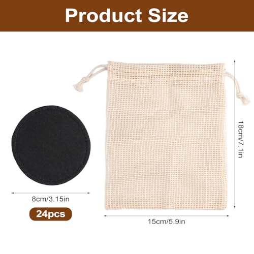 24 Piezas 8 cm Algodones Desmaquillantes Lavable, Discos Desmaquillantes Reutilizables Fibra de Bambú, Discos Algodon Desmaquillantes con Bolsa de Lavado para Todo Tipo de Pieles para Limpieza Facial - imagen 2