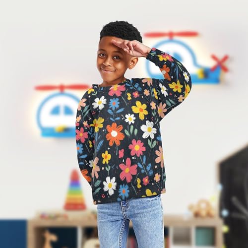 JUNZAN Colorful Flowers Little Girls Pullover Hoodie Long Sleeve Hoodies for Girls Camping 4T4