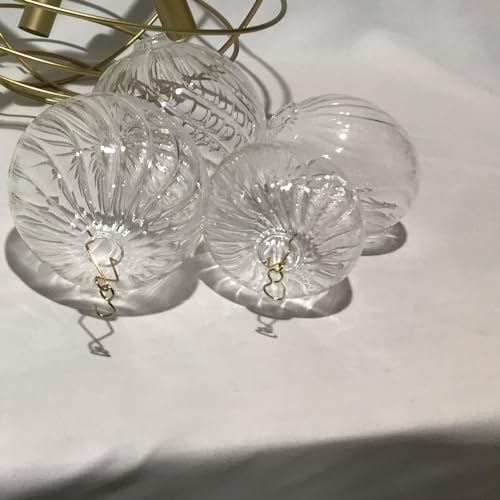 Image of Clear Ribbed Glass Globe Replacement, 4 inch Diameter, 4-Pack | Blown Glass, Spring Clip, for Chandelier Pendant Lights