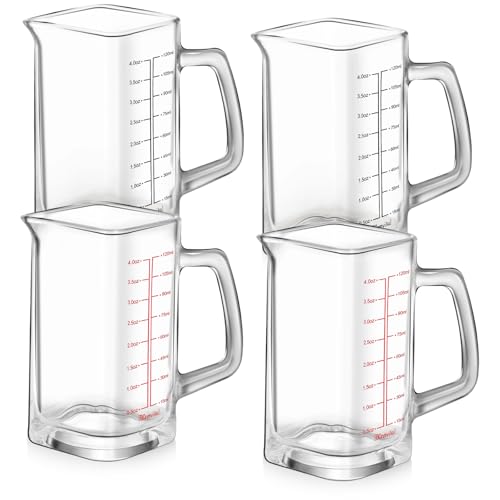 GBKDQQ Vaso medidor de espresso de 120 ml, escala precisa, juego de vasos medidores de cristal con boquilla y mango para barista, cóctel, café, capuchino, resistente al calor, apto para microondas