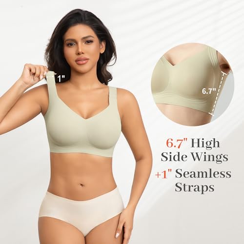 Fittingirls Women's Plus Size Wireless Bra No Underwire Seamless Full Coverage Push Up High Support Light Green — view 5
